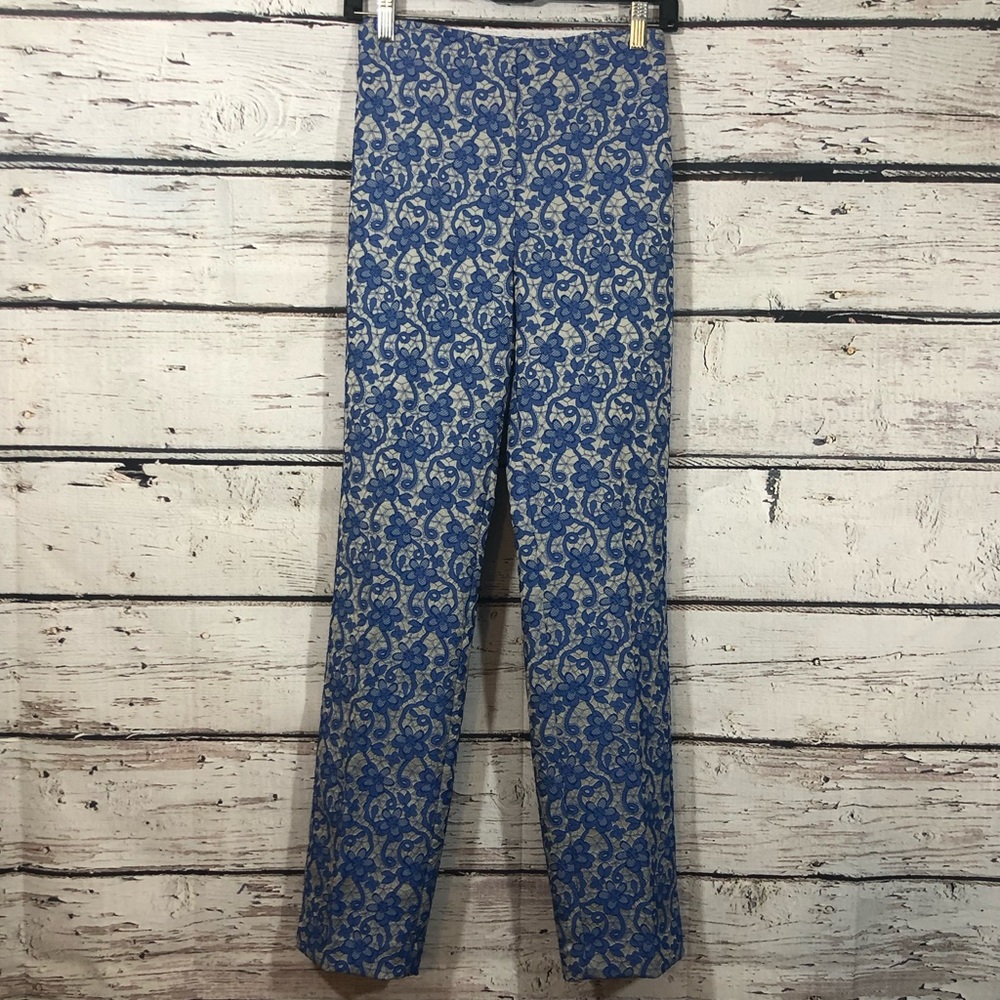 Paper White cream and blue lace ankle dress pants
